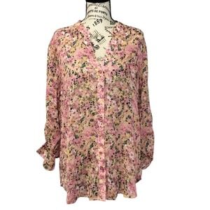 KUT From The Kloth Floral Print Collared Button Up Long Sleeve Blouse Womens L